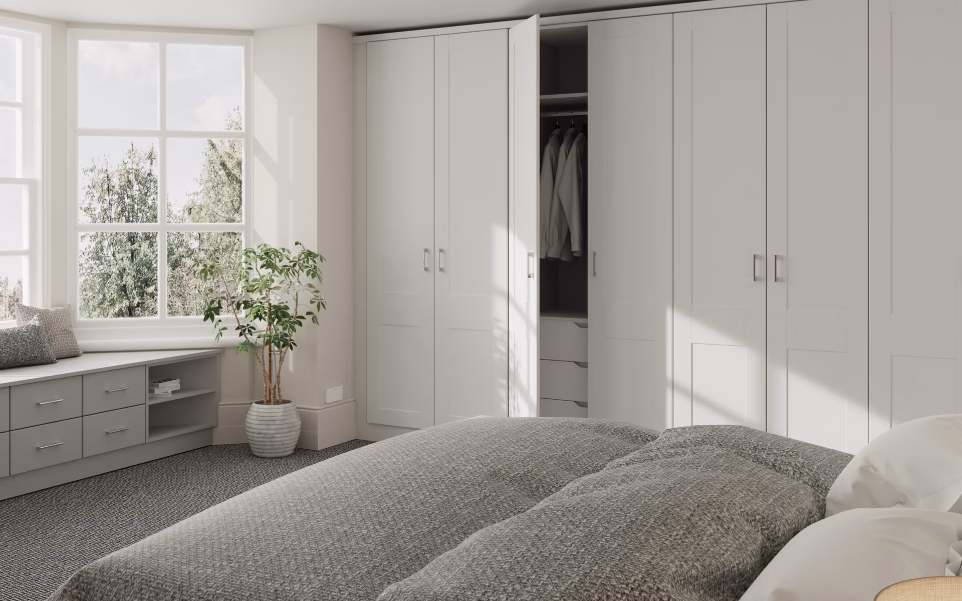 Fitted Wardrobes Edinburgh - Bella, Shaker Style - Matt Dove Grey